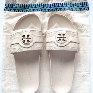 Tory Burch Carson Croc Embossed Anatomic Slide Sandal - size 9